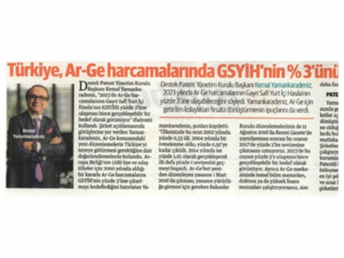 Türkiye Ar-Ge harcamalarında GYSİH'nin %3'ünü yakalar