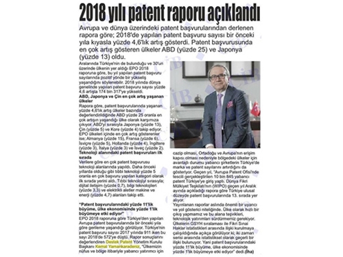 2018 yılı patent raporu açıklandı